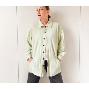 VTG 90s Wide Whale Corduroy Shacket Pistachio Green SZ L Oversized Cotton Jacket